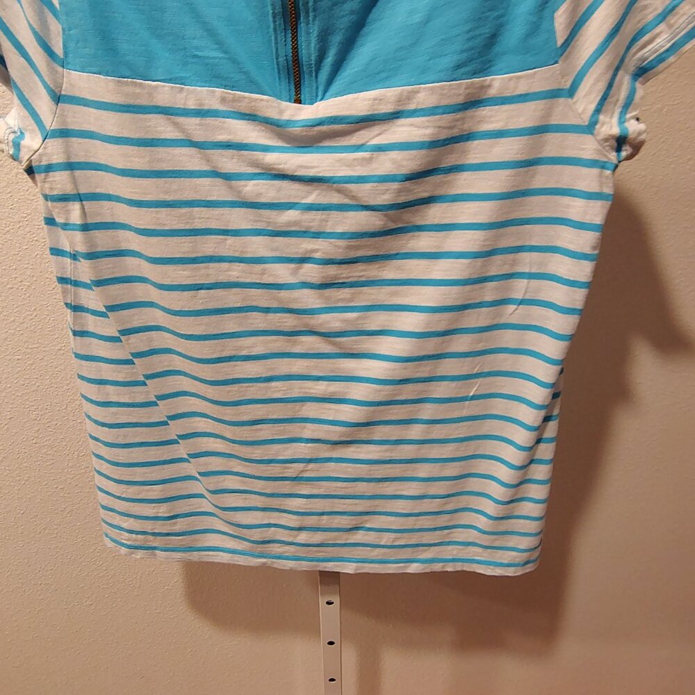 Tommy Hilfiger Women's Blue and White Striped Top Size Large Cotton Short Sleeve - Picture 10 of 11